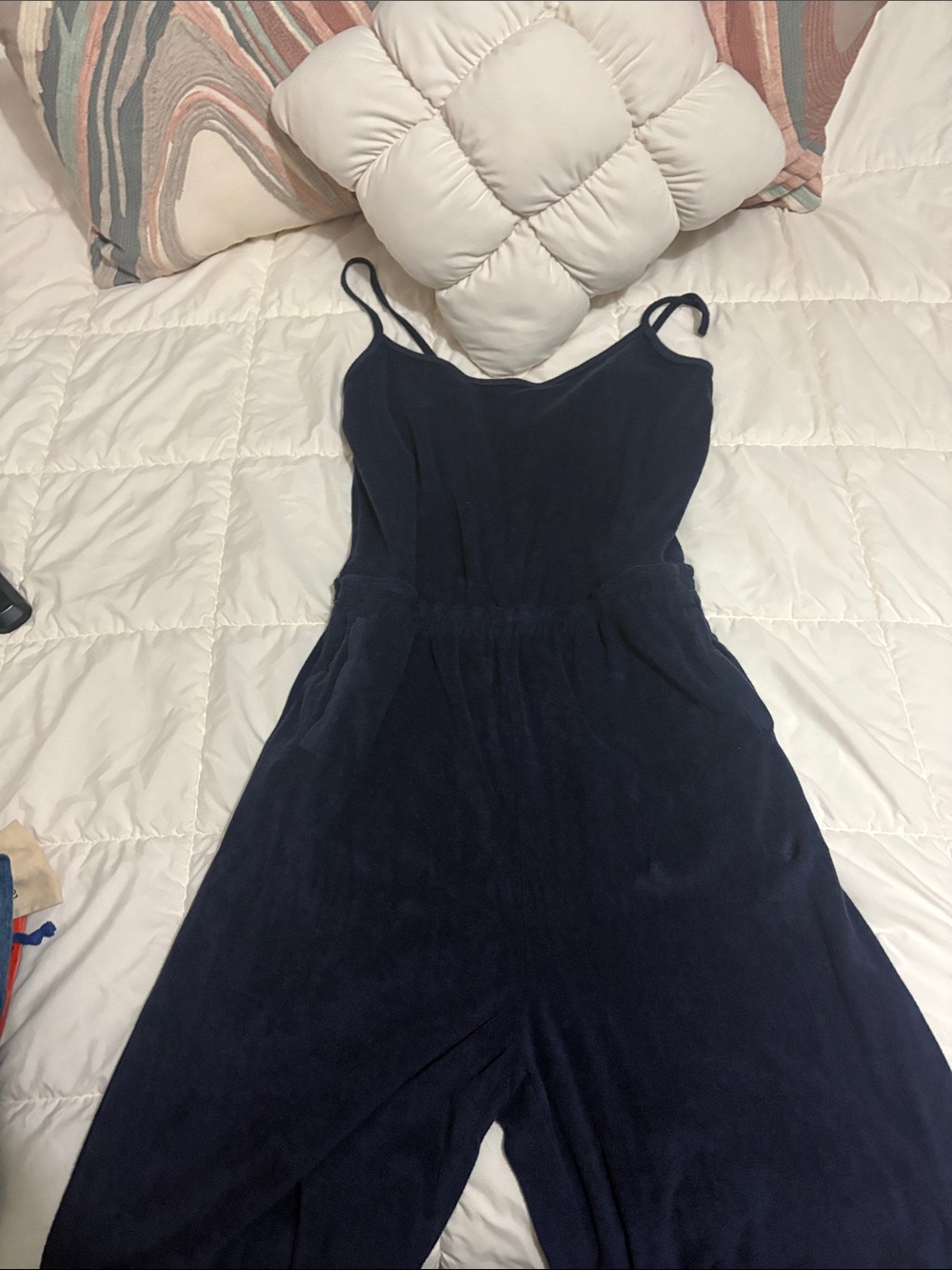 Classic Navy Strapless-Style Jumpsuit with Spaghetti Straps